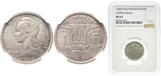 NGC鑑定 MS65 1948年 カメルーン 1フラン 高級 1 Franc (Essai) 1948 (NGC MS 65 Top Pop) - Paris Mint - France