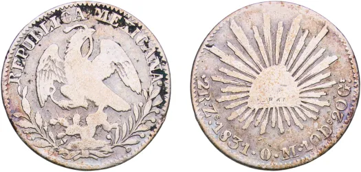 8 Reales 1876 Zs JA (XF) - Zacatecas Mint - Mexico | Coins NB