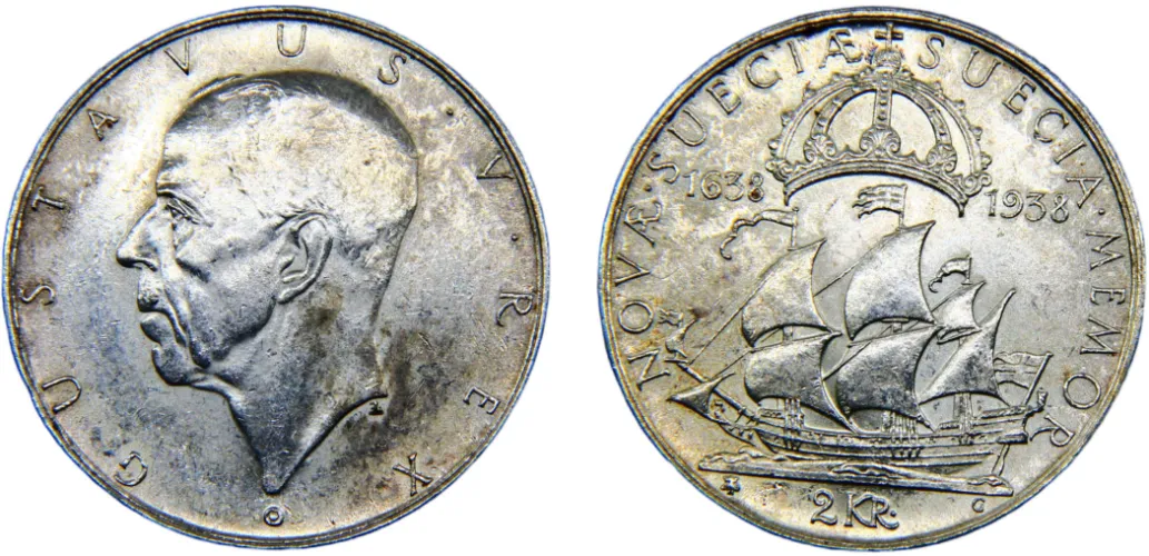 1938 G 2 Kronor 300th Anniversary of the founding of New Sweden