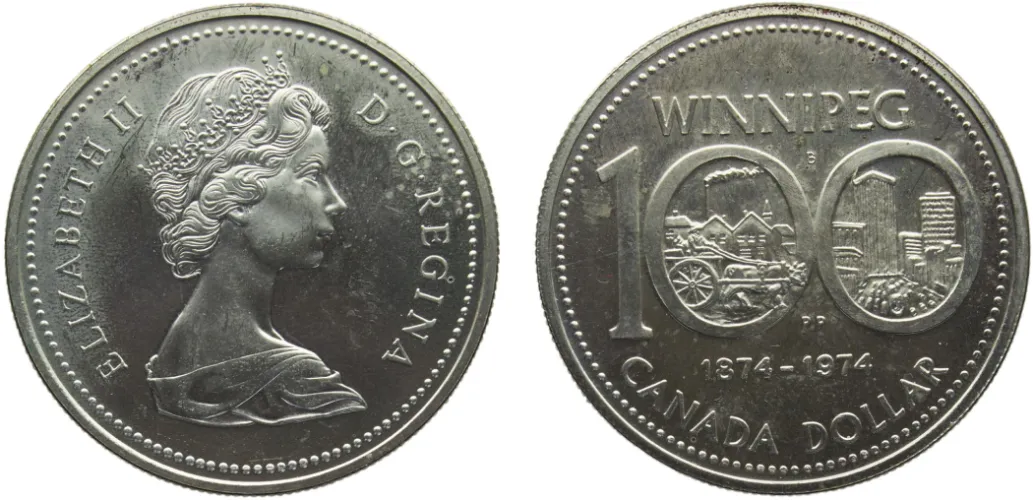 1974 1 Dollar 100th Anniversary Winnipeg (UNC) - Ottawa mint