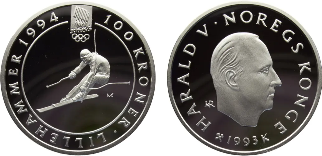 1993 100 Kroner 1994 Olympics, Alpine Skiing (PF) - (Mintage 60670