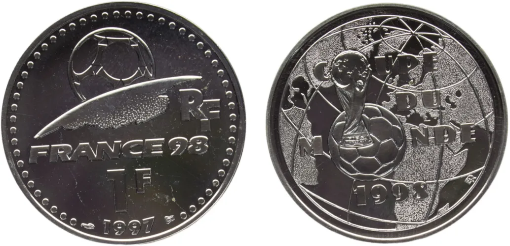 1998年 フランス FIFAワールドカップ 1フラン 銀貨 1997 1 Franc 1998 World Cup, France (PF) - Paris mint - France