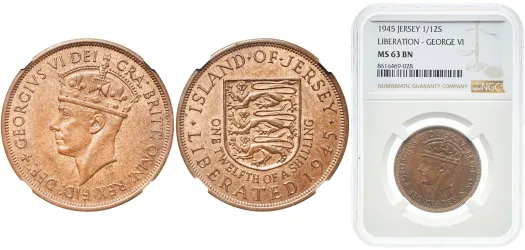 ssx2673です！Franklin Mintスカイ・チーフ　ブロンズ像 1⁄12 Shilling - George VI (Liberation) 1945 (NGC MS 63) - Royal