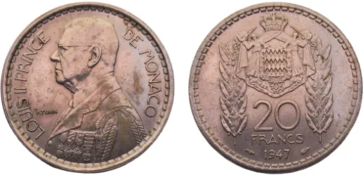 Collier Pièce De Monnaie Monaco 2 Francs Louis II - Essai Aluminium - Cordon Noir