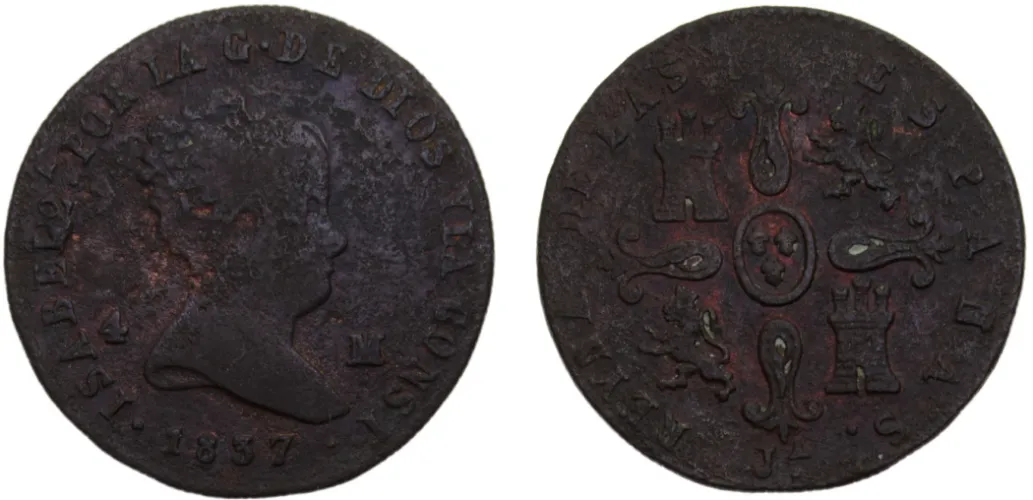 1837 J 4 Maravedis 4.5g (VF) - Jubia mint - Spain | Coins NB