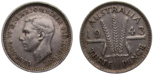 1943 3 Pence 1.4g (VF) - Melbourne mint - Australia | Coins NB